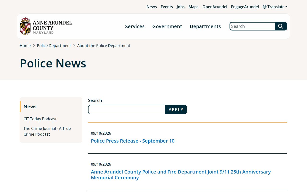 Anne Arundel County arrest news release listing