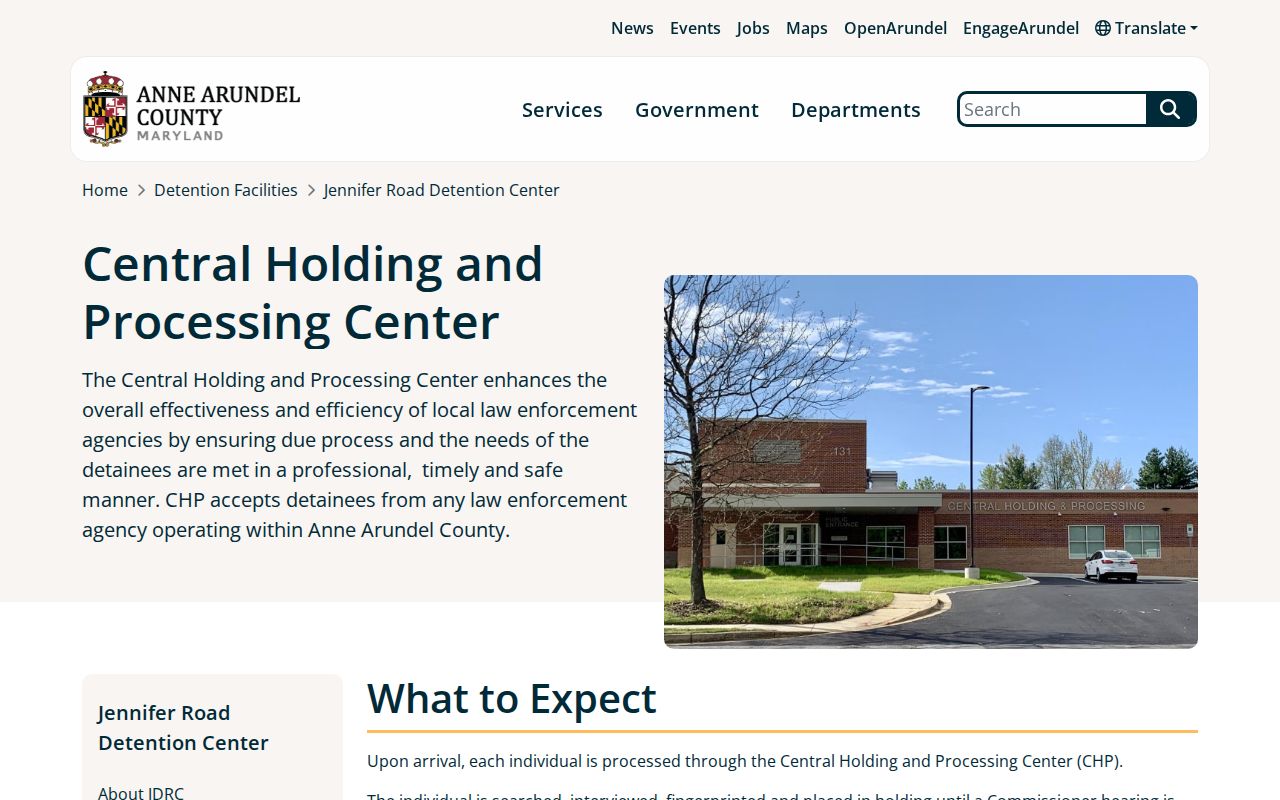 Anne Arundel County arrest intake information at CHPC